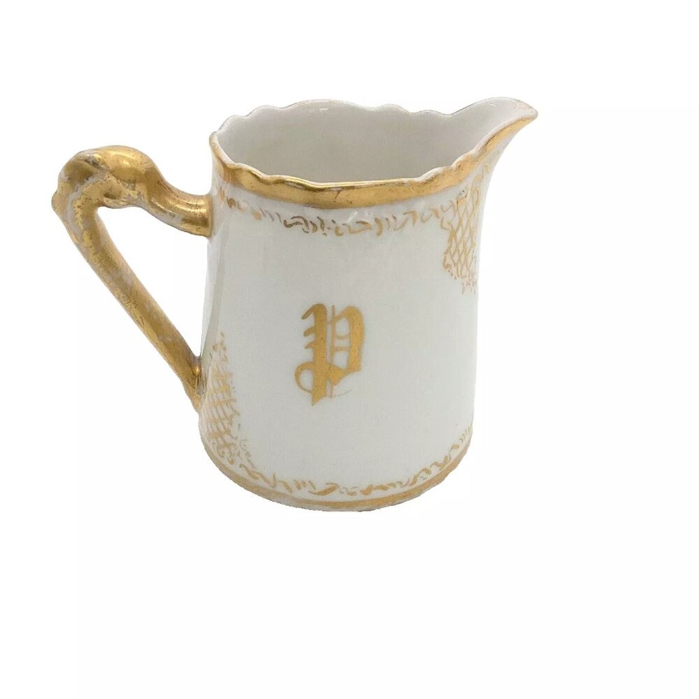 Vintage White & Gold Hand Painted Creamer